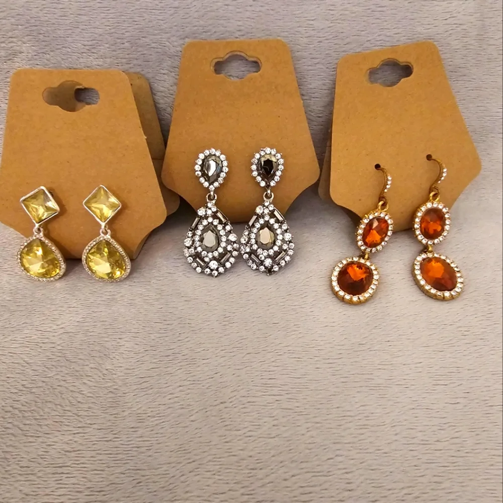 3 Pair Glamorous Rhinestone Drop Earrings - Picture 5 of 5